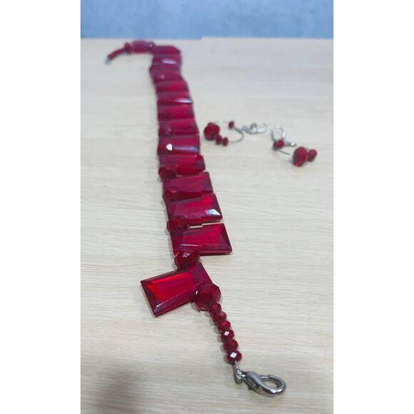 Ravishing Vintage Statement Red Quartz Necklace & Earrings Set 18” - Picture 4 of 6